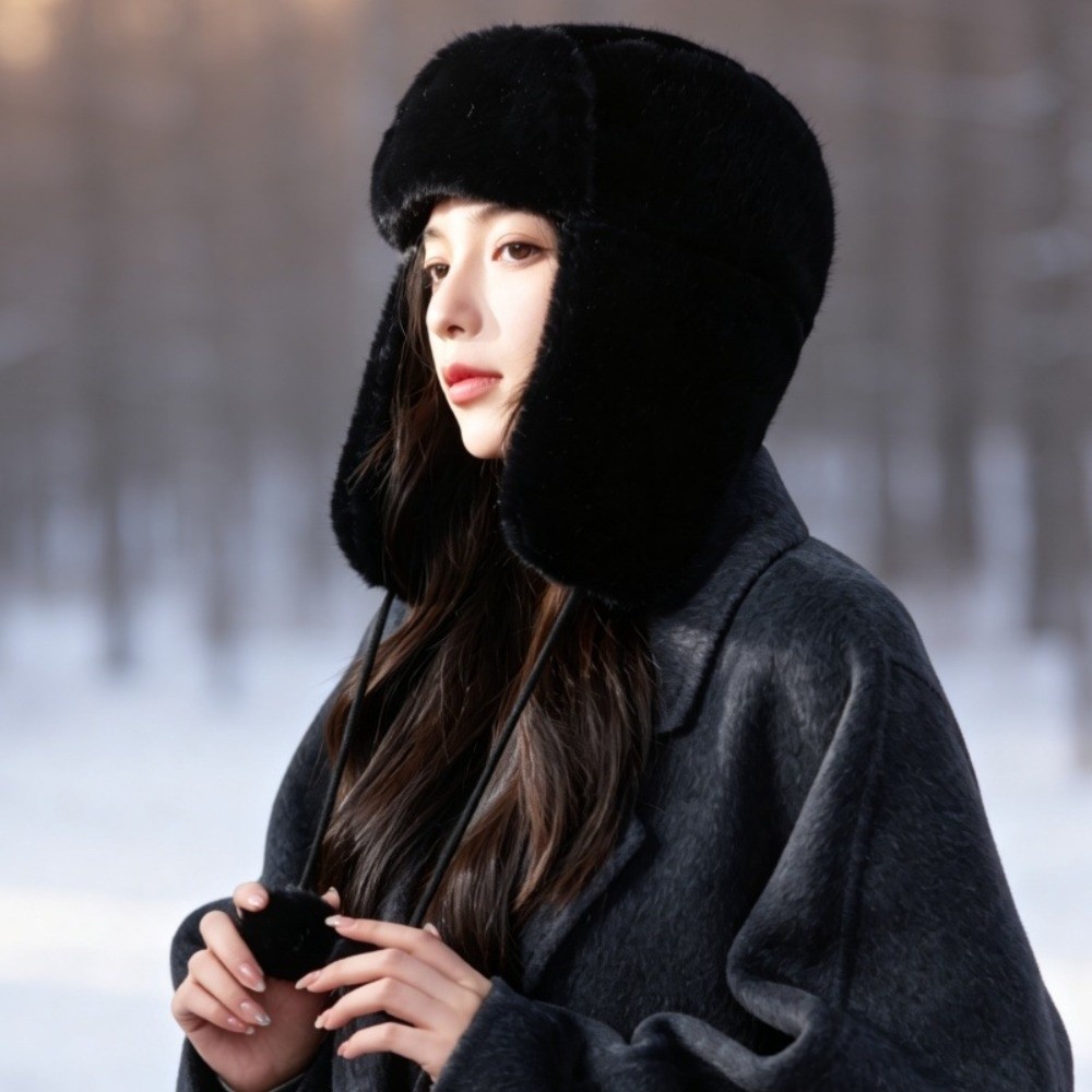 Winter Trapper Hat - 暖かいポリエステル製トラッパーエアフラップハット 防風ポンポン付きウシャンカハット 52cm～55cm 厚手の冬用帽子 冬シーズン用