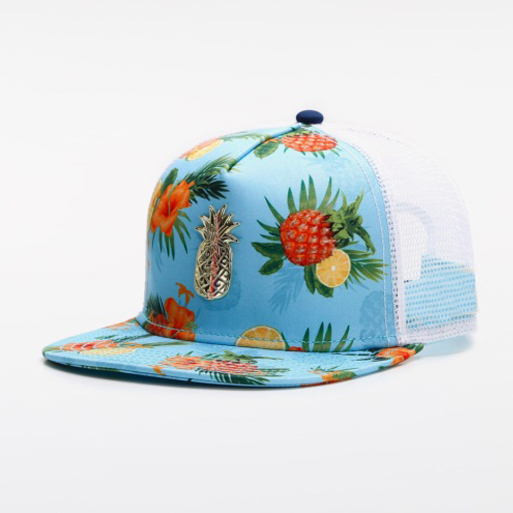 Trucker Cap Mesh - ファッショナブルな多機能ハット トロピカルフルーツ花柄プリント トラッカーハット メンズ レディース 夏用メッシュスナップバックキャップ