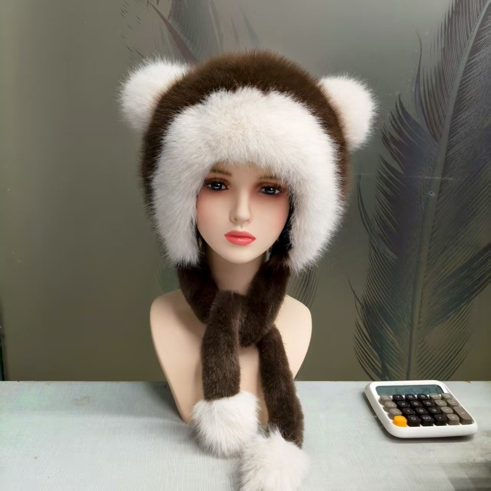 Winter Trapper Hat - ポリエステル素材のフェイクファー トラッパーハット 厚手の暖かい裏地付き 頭囲63cm対応 ウシャンカハット 耳保護デザイン