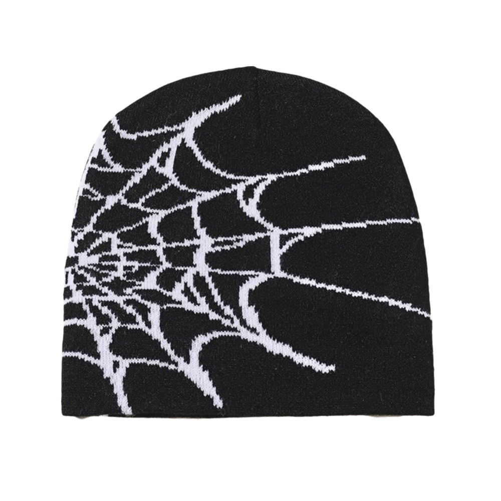 Beanie Cuffed Knit - ゴシック風ソフトスパイダーウェブ柄ビーニーキャップ 暖かいストレッチプルオーバーハット ストリートパンク 多色展開 カフ付きニット帽 冬用