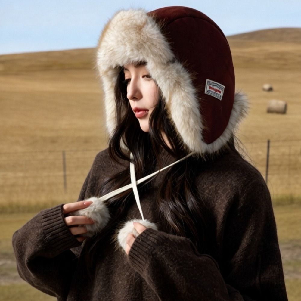 Winter Trapper Hat - ポリエステルフリース裏地トラッパーハット 防風ポンポン付きイヤーフラップ付きウシャンカハット 頭囲56-58cm 冬用サイクリングハット