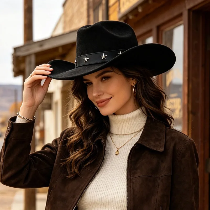 女性用ホットセールワイドブリムカウボーイハット ファッション - Fedora Hat Wool のレビューと価格