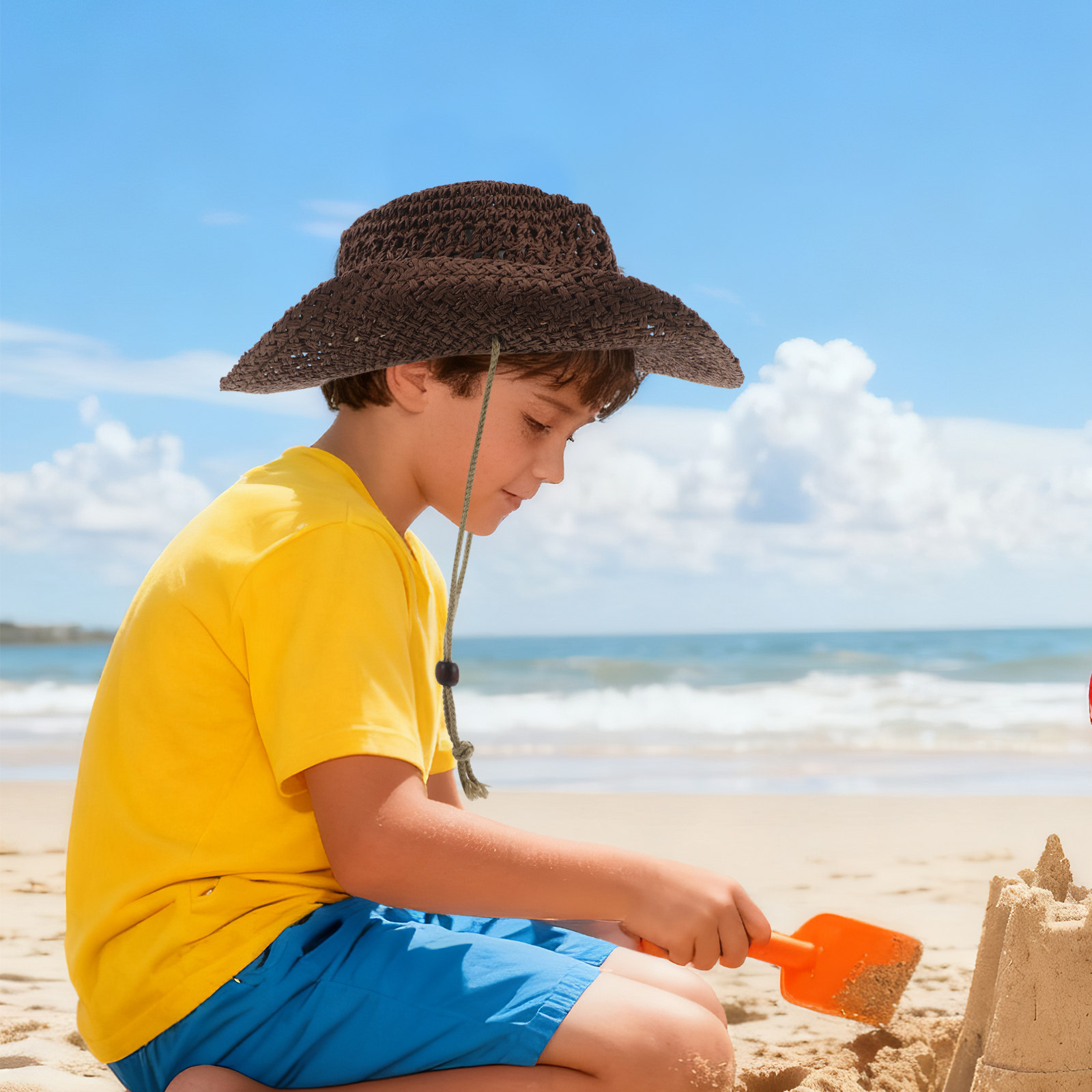 子供用ストローカウボーイハット、ウエスタンスタイルのつば広サ - Cowboy Hat Straw のレビューと価格