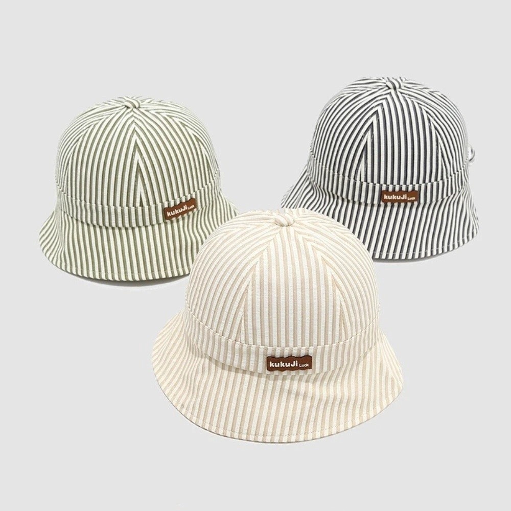 新しいストライプ柄ベビーバケットハット、調節可能で通気性のあ - Bucket Hat Cotton のレビューと価格