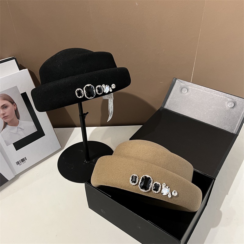 高品質ラインストーンウールトップハット韓国版多用途ベレー帽フ - Fedora Hat Wool のレビューと価格