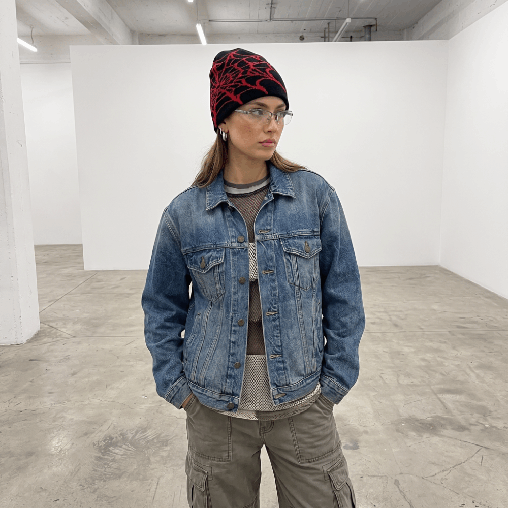 ゴシック風ソフトスパイダーウェブ柄ビーニーキャップ 暖かいス - Beanie Cuffed Knit のレビューと価格