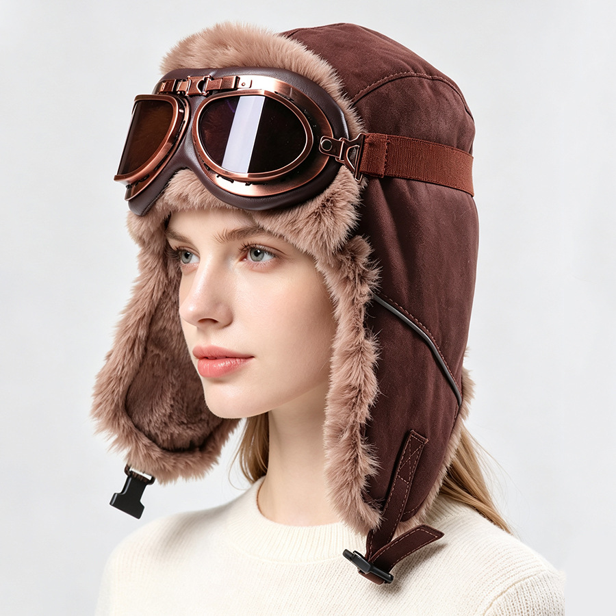 ヴィンテージアビエイターハット、ゴーグル付き、厚手の裏地付き - Winter Trapper Hat のレビューと価格
